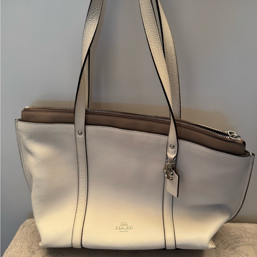Coach Cream and Brown Leather Tote